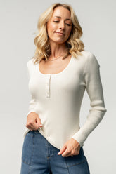 Leo Ribbed Henley Top | Ivory